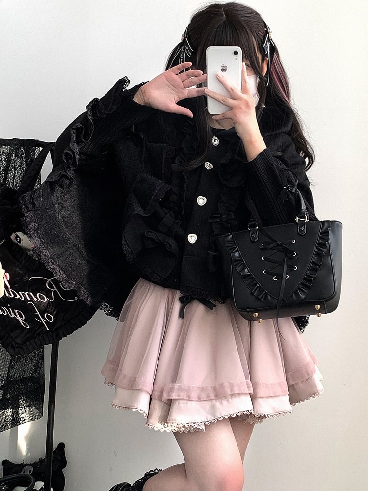 Pink Jirai Kei High-Waisted Tulle Skirt with Self-Tie Straps