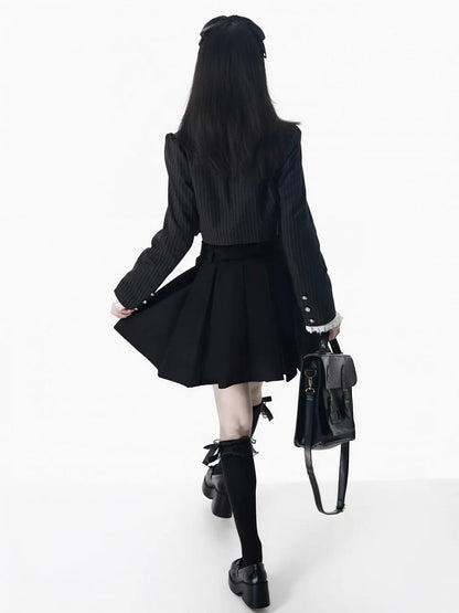 Skirt Box Pleat Overall Belt Strap Adjustable with Black/Gray