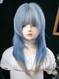 Straight Ombre 65CM Hime Color With Hair Air Cut Blue Bangs Length Wig
