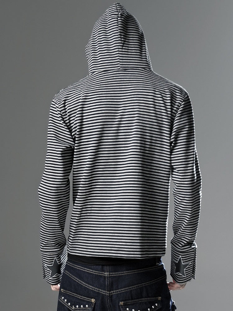 Black & White Striped Hooded Jacket with Musical Note Prints - DETW OnLine