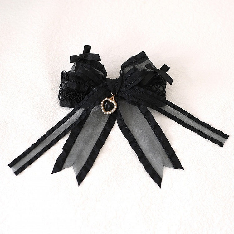 Bowknot Lace With Black Lolita Hairclip Charm Heart