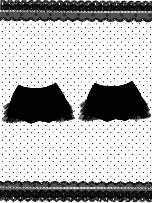 Black - Trim with Lace Shorts Pattern Polka-dot Gothic Layered