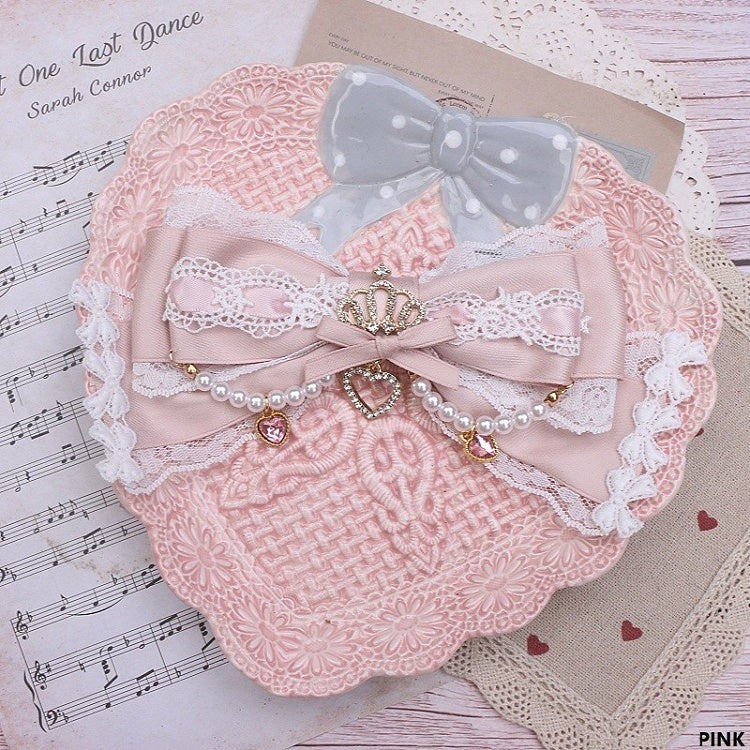 8 Pearl Jirai Bowknot Color Crown Hairclip/Brooch Kei Rhinestone Options Lace