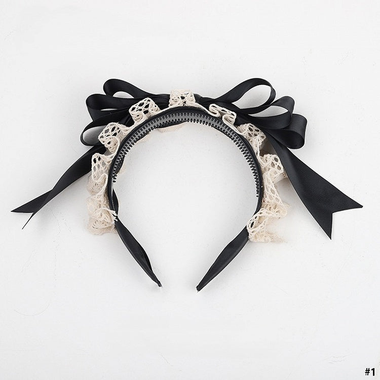 KC Black Lolita Lace Bow Accents