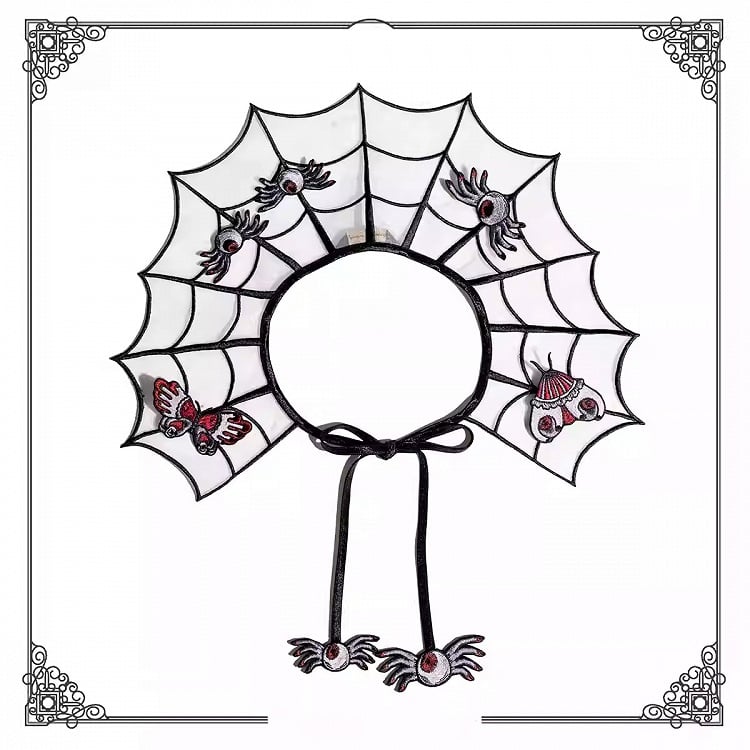 and with Detachable Spider Web Embroidery Organza Brooch Red Butterfly Fake Collar Black Moth