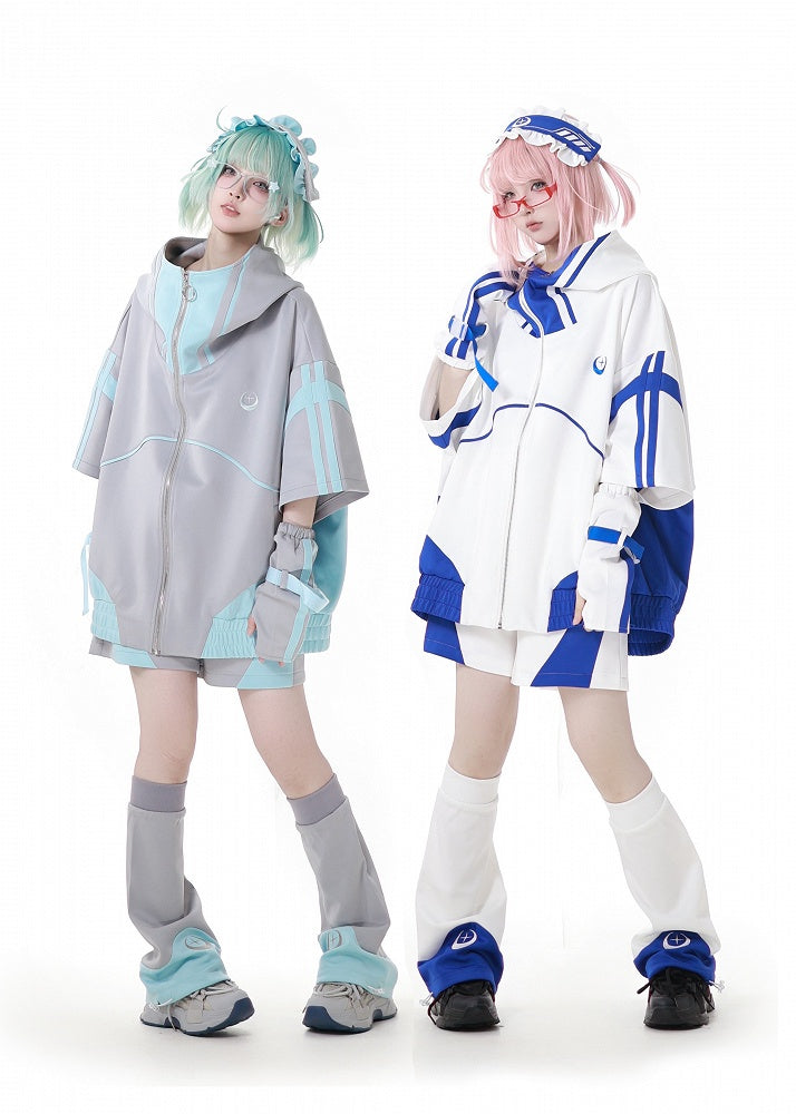 月と星の刺繍入りグリーングレーレッグウォーマー