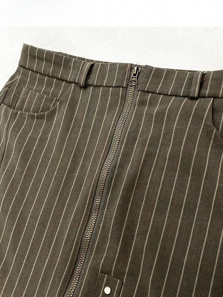 アクセントストライプレースフリルファッションコントラストカスケーディングミラードアーミーグリーンパッチパターンスカート