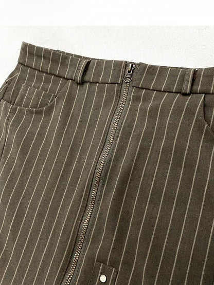 アクセントストライプレースフリルファッションコントラストカスケーディングミラードアーミーグリーンパッチパターンスカート