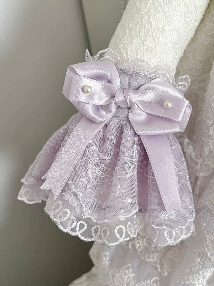 Bow Wrist Cuffs with Lace Accents in Pink, Apricot and Purple - Dream Gift Box