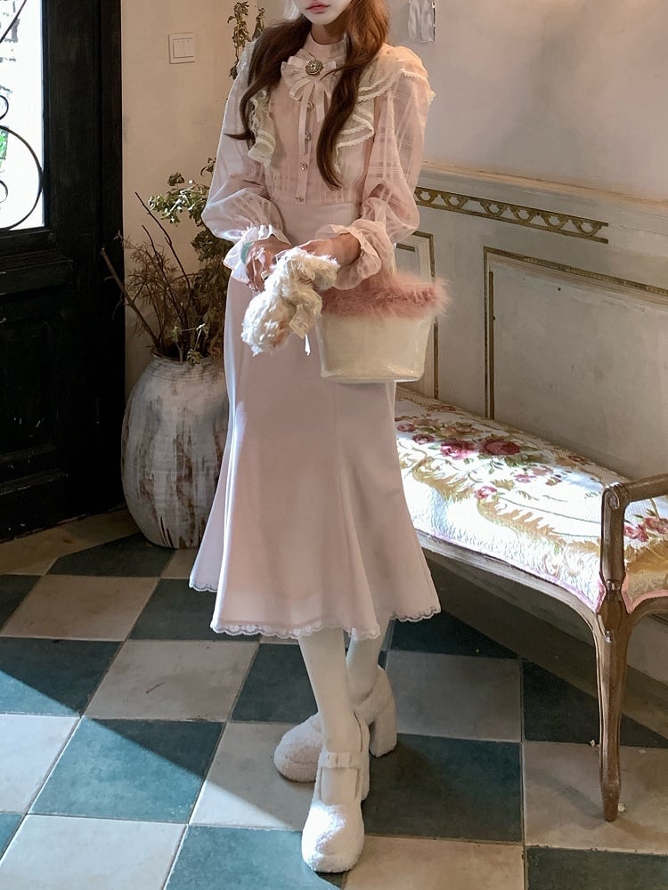 Bodice High-Waist with Style Jirai Kei Rhinestones Dress Square Plaid Pink Seiso and