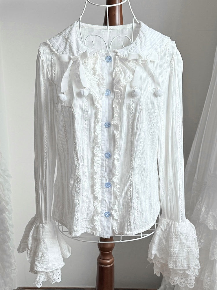 White Peter Pan Collar Long Sleeves Shirt
