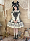 Sweet Rabbit Gray Polka Dot Pattern Sweetheart Lolita Detachable Dress Bonnet + with Sleeves Set Appliques