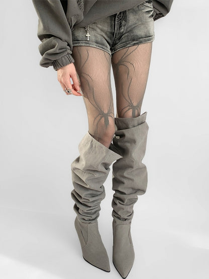 Pattern Black/White/Gray Spider Tights Fishnet