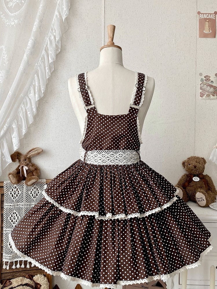 Muster Altes gepunktetes Schokoladen-Overall-Schulkleid Braun Lolita