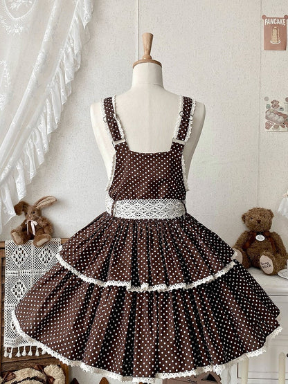 Pattern Old Polka-dot Chocolate Overall School Dress Brown Lolita