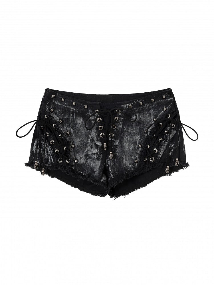Studs Wasteland Punk with Decor Shorts Black