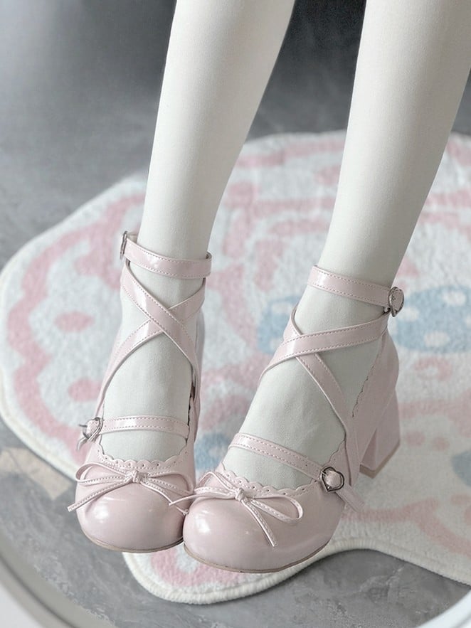 Artful Bow PU with Janes Mid-heel Accent - Mary Pink