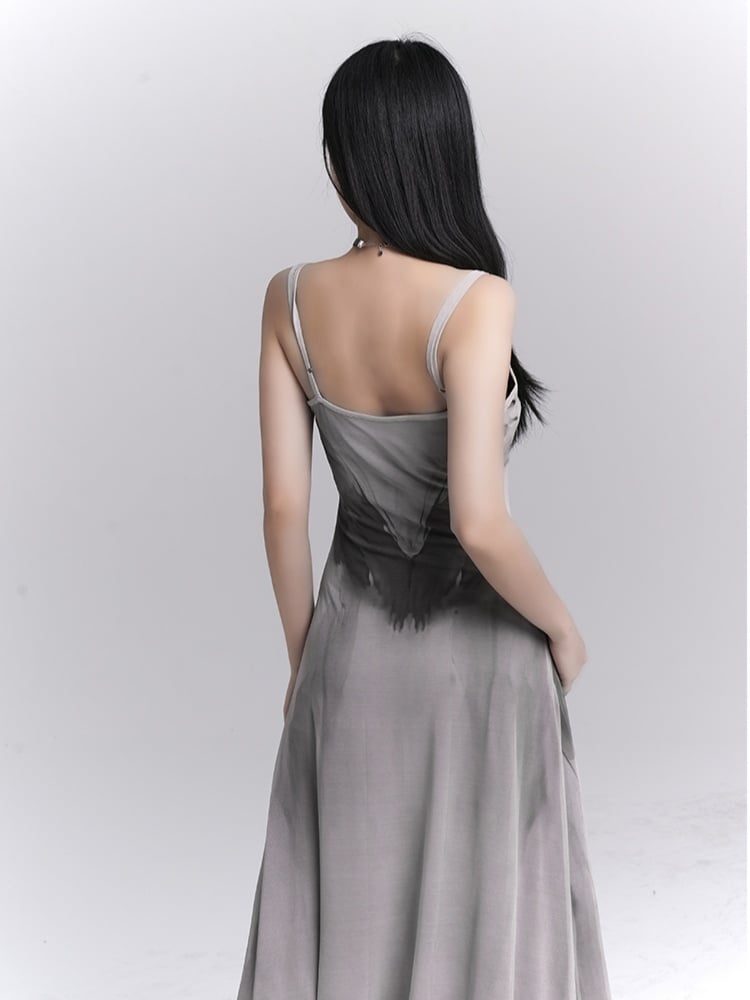 Gothic Gray Butterfly Slim-fitting Slip Dress