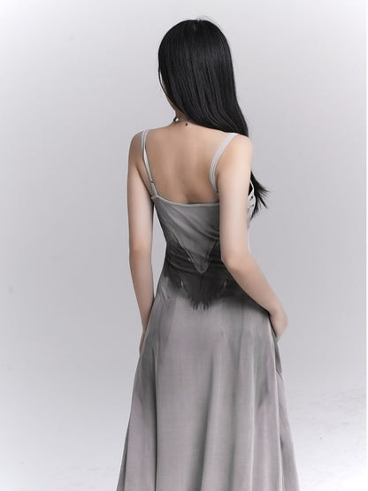 Gothic Gray Butterfly Slim-fitting Slip Dress