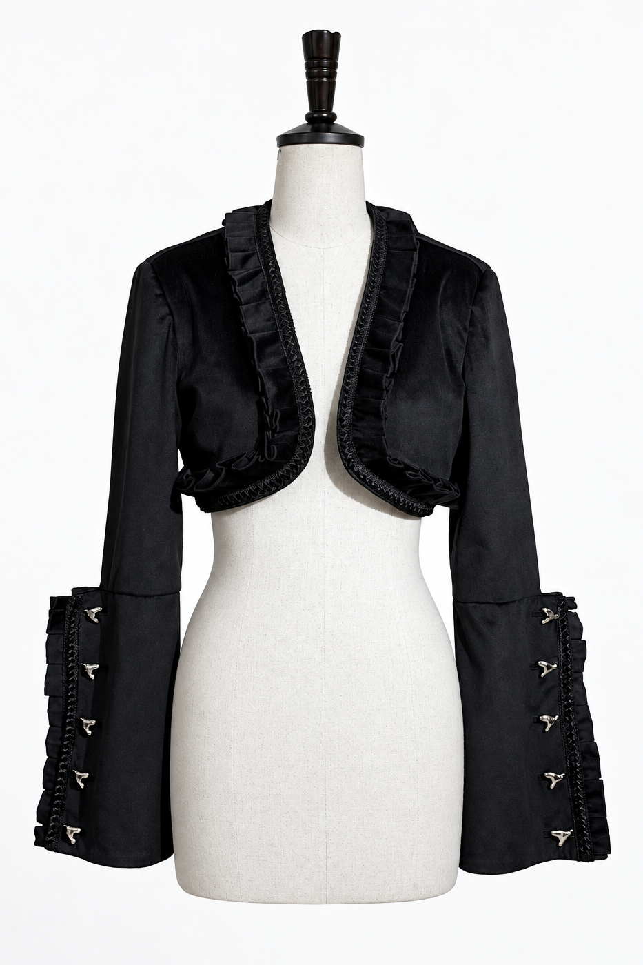 Steampunk Brown x Gothic Black Velvet Ruffle Heart Motif Cuff Cropped Jacket