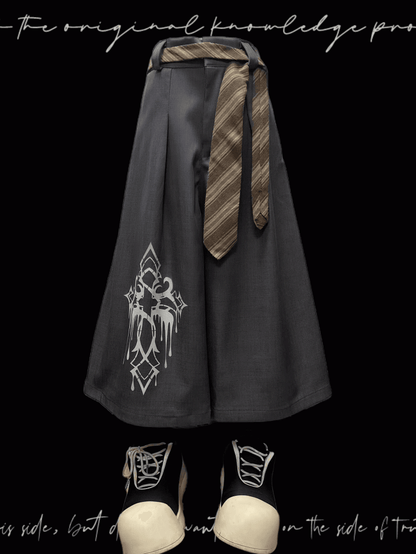 ワイドレッグパンツ グレー クロスプリント ヴィンテージ