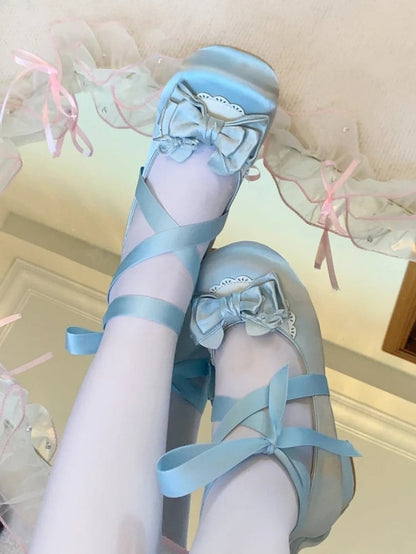 Satin Sweet Blue Round Toe Mary Janes - Detachable Ankle Strap with Scalloped Edge & Heart Snap