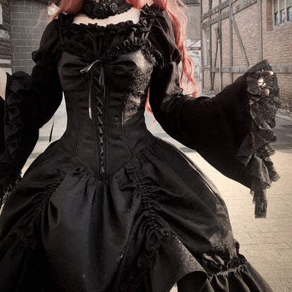 Skirt Lolita Corset Spaghetti Dress Straps Waist Jumper Black Gothic