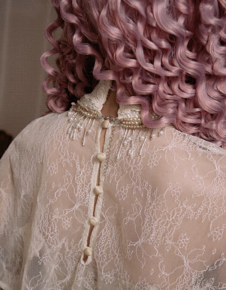 Bead High Shawl Victorian Cream Collar Lace Light Tassels Cape