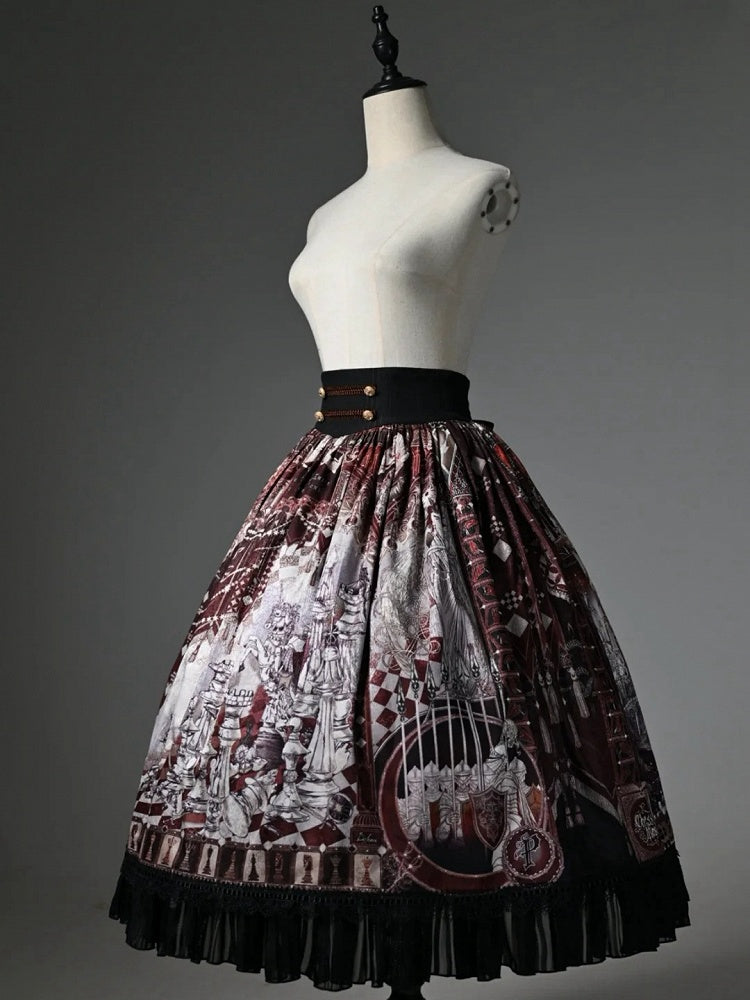 Taille Rot Korsett Schach Rock Gürtel Print Thema Lolita