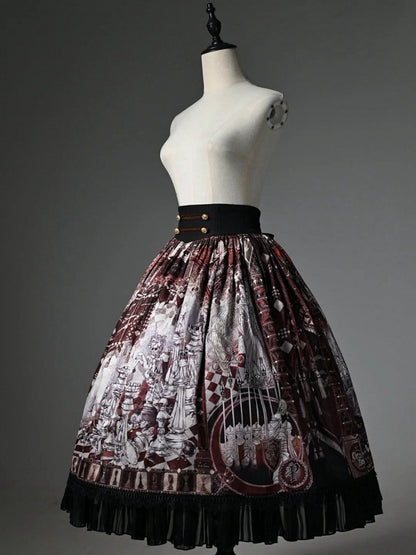 Taille Rot Korsett Schach Rock Gürtel Print Thema Lolita
