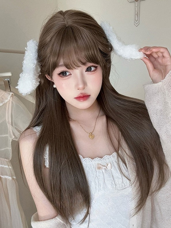 71cmストレートウィッグ ブラウン 前髪あり エア付き