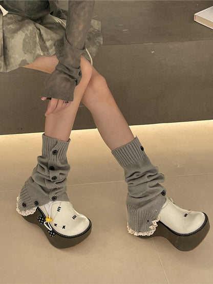 9 Color Options Lace Trim Knitted Leg Warmers with Buttons