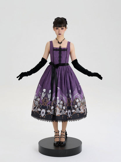 Purple Square Neck Skeleton Cross Gothic JSK - NnSTAR