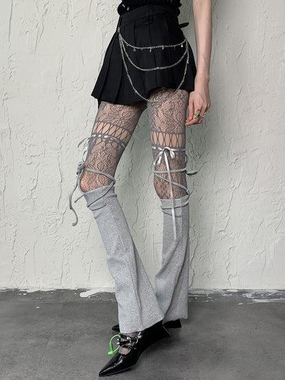 グレーのレッグセルフタイストラップY2Kスリーブ