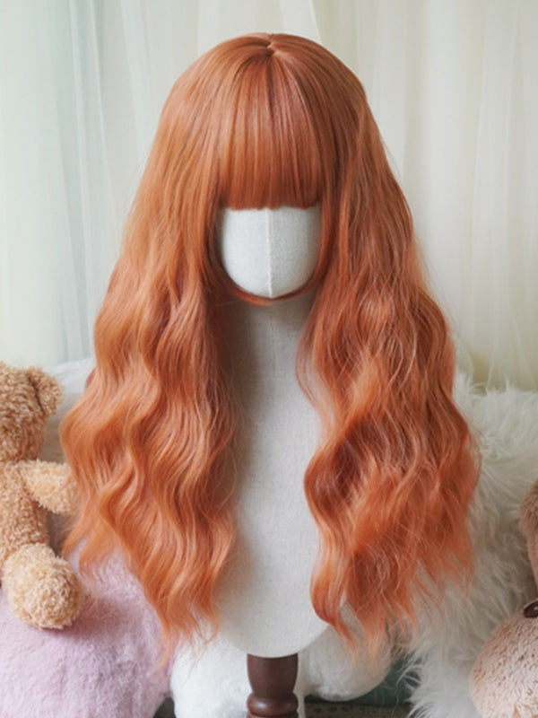 赤/ピンク/緑/紫/ダスティブルー/オレンジのロングウェーブウィッグ（前髪あり）