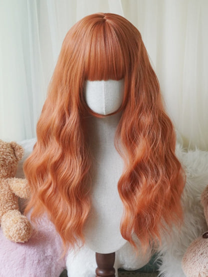赤/ピンク/緑/紫/ダスティブルー/オレンジのロングウェーブウィッグ（前髪あり）