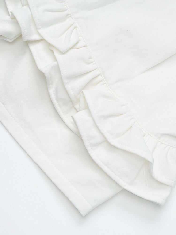 White Ruffled Shorts with Star & Puppy Embroidery - Languid Park