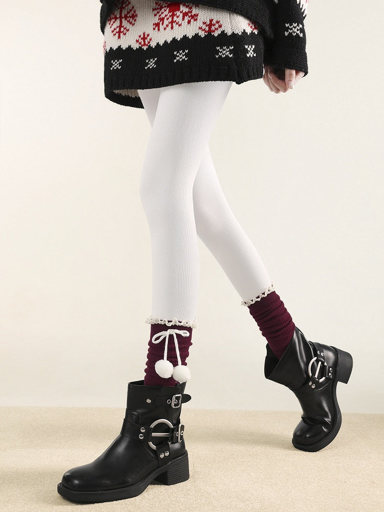 Lolita Socks Calf (5 Decor Colors) Pom-Pom