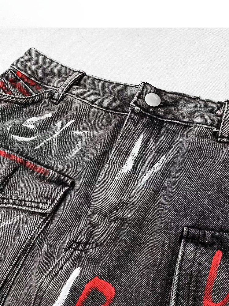 Rock Glamorous Print Bittersüß Verzierte Taschen Buchstabe Grau