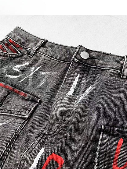 Rock Glamorous Print Bittersüß Verzierte Taschen Buchstabe Grau