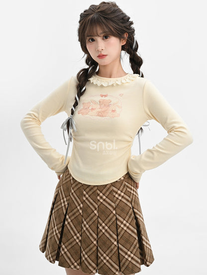 Apricot Bunny und Teddybär Langarm Top gerüscht