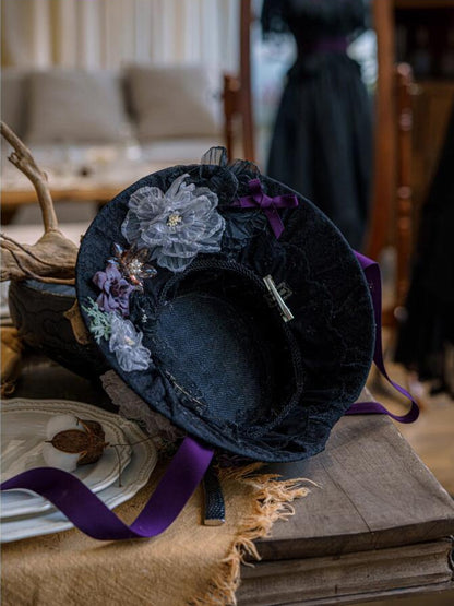 Elegant / Hat Lolita Floral Design Beige Black