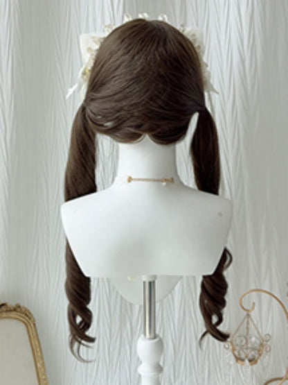 with Bangs Curly Ponytail Brown Wig Full 75CM Double
