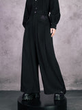 Gothic Straight Leg Trousers Featuring Purple Iris Embroidery in Black - Quirky Hut