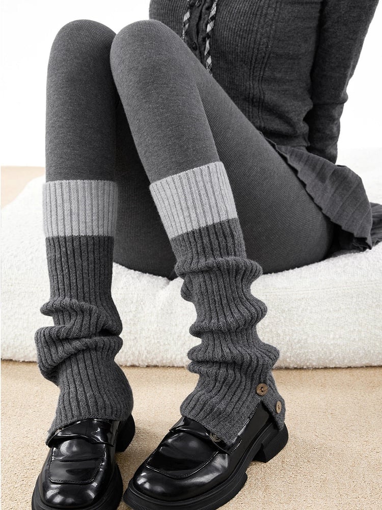 Detail Knit Ribbed Two-Tone Leg with Warmers Button
