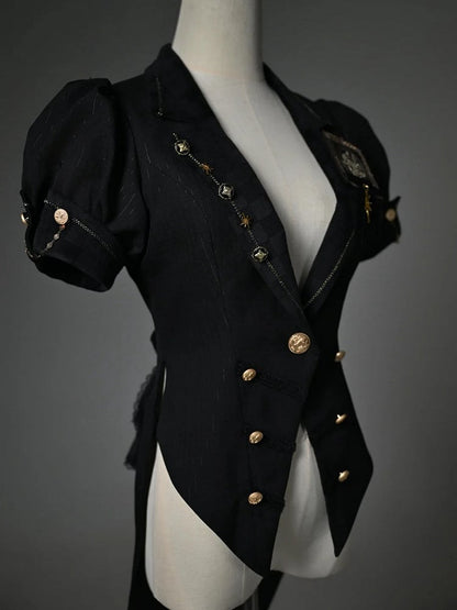 袖付きトップパフブレザー ブラック スプリットテール ショートカラー