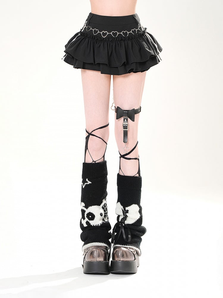 ブラック/ホワイト レイヤード ブロケット コア ダブルミニスカート