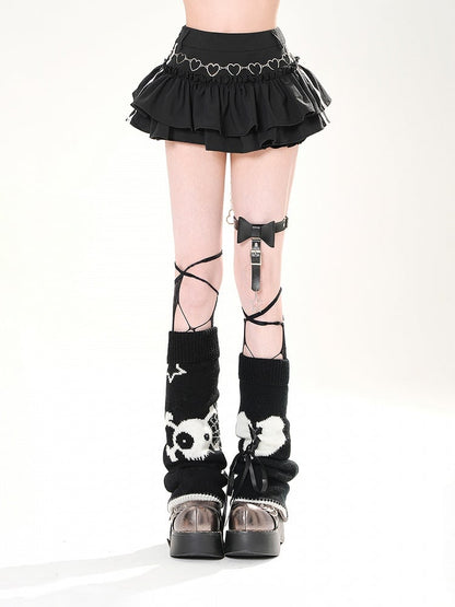 ブラック/ホワイト レイヤード ブロケット コア ダブルミニスカート