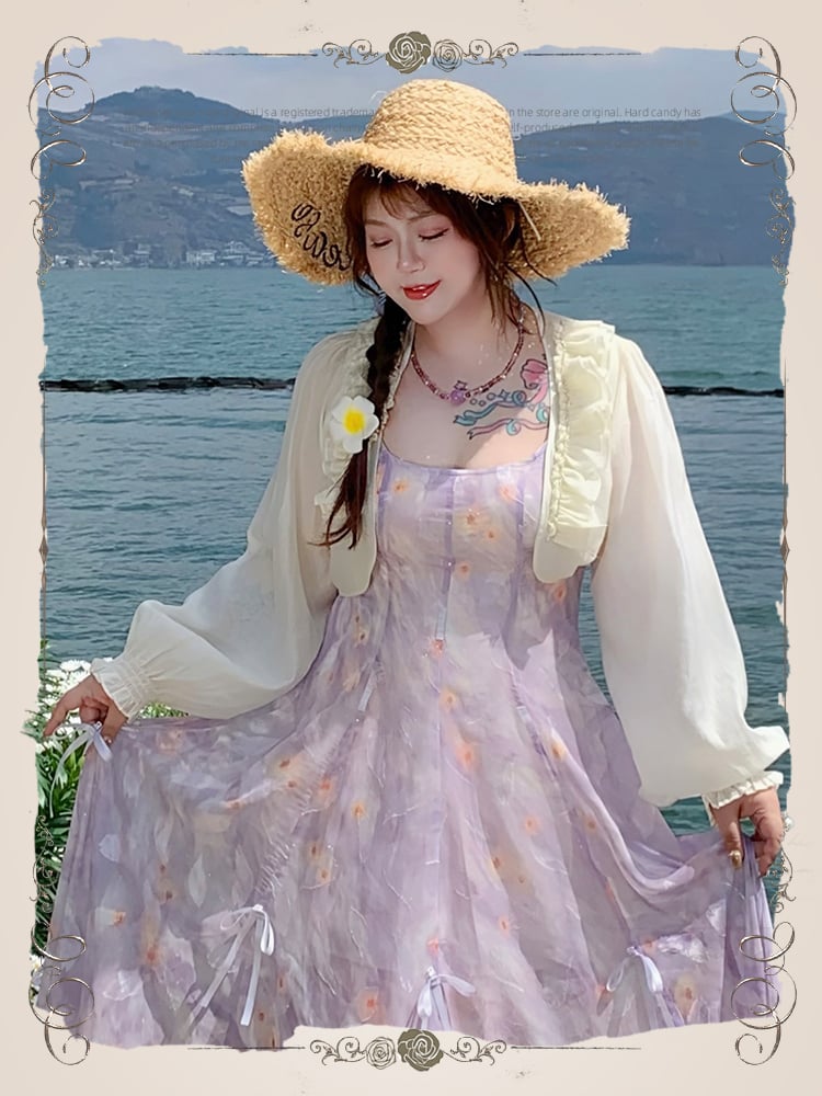 プラスサイズ アプリコット フリルトリム オープンプラケット ラインストーン装飾トップス