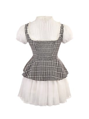 Dress Pattern Plaid Black Faux White Two-Piece With